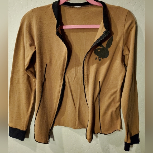 Vintage Playboy Zip Up Tan Light Coat Size Small - Picture 3 of 9